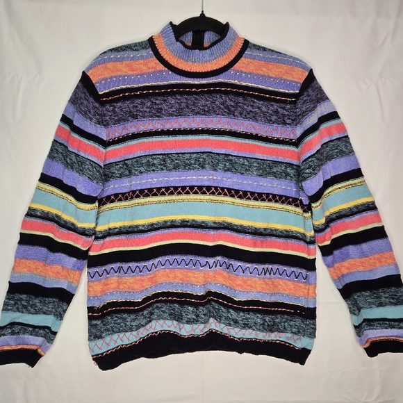 Koret Womens Sz.Lg. Ramie Blend Knitted Striped  Turtle Neck Multi Color Sweater - Picture 1 of 9